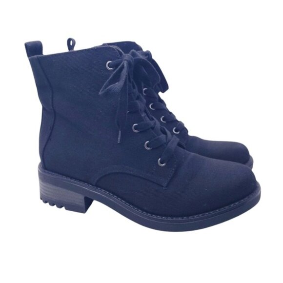Life Stride Black Kunis Canvas Lace Up Combat Ankle Boots Women's Size 7 Wide - Picture 1 of 14
